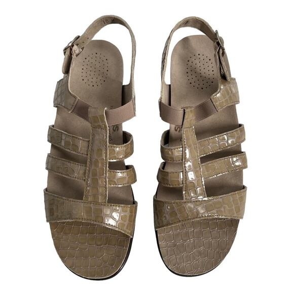 SAS Allegro Heel Strap Sandal Tan Croc Embossed Women's Size 10  Brand New - Picture 3 of 13